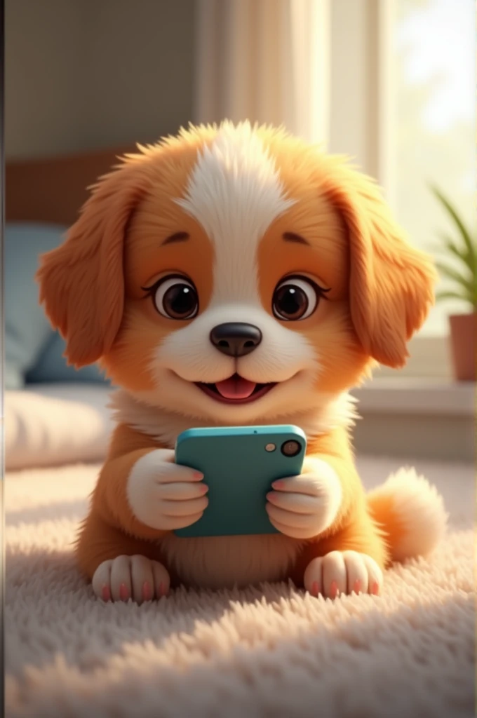 Cute dog  play with phone