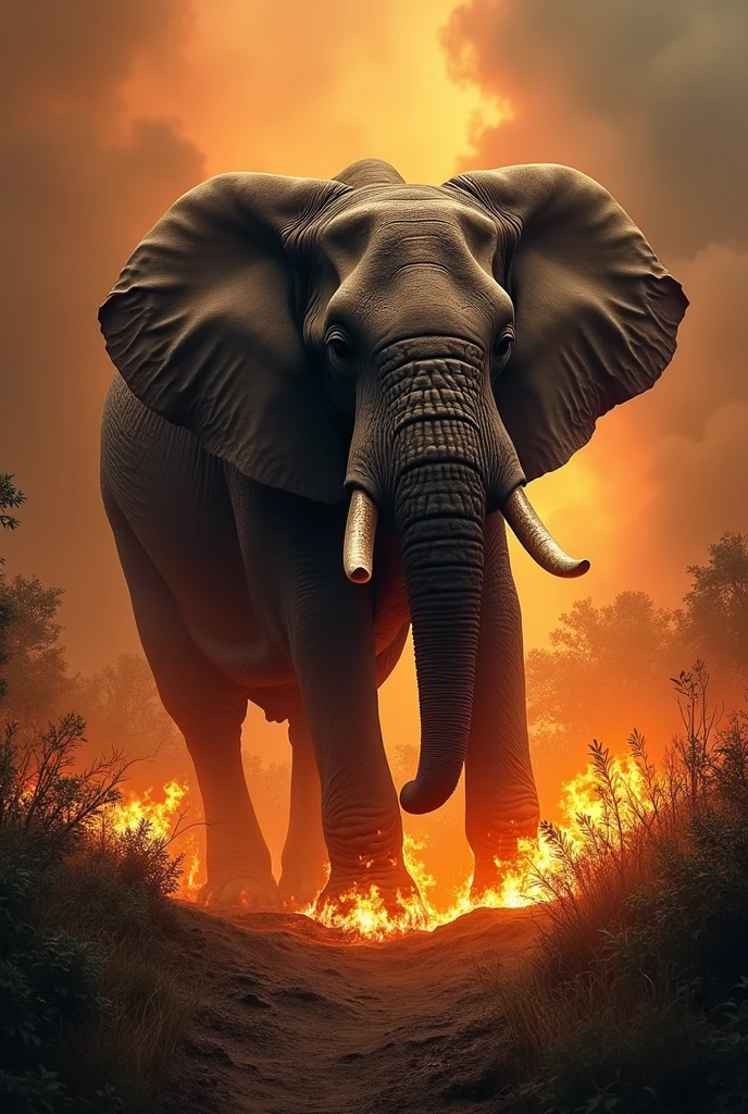 Elephant burn in jungle by humans