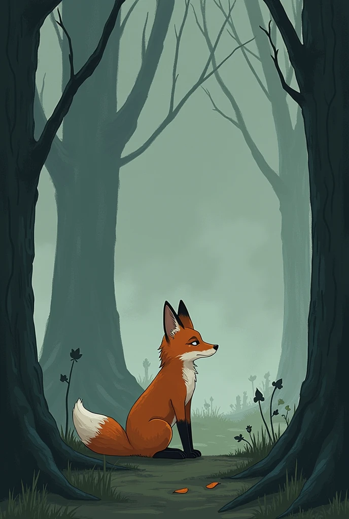 Draw an illustration of a fox regretting its den to match Nankichi Niimi&#39;s &quot;Gon the Fox&quot;