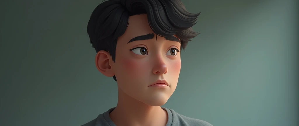 make the young man have a bored expression on his face