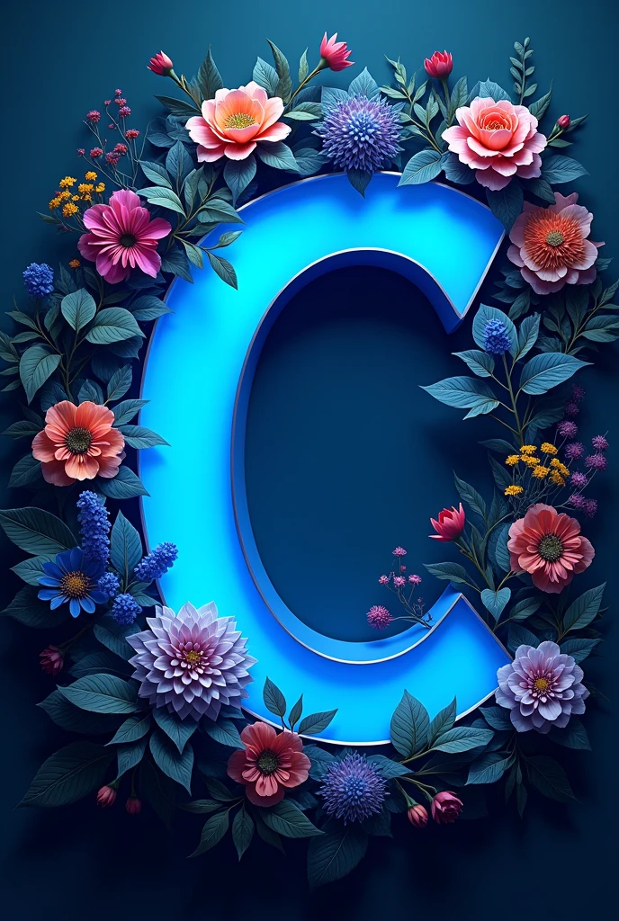 create a logo with the letter c, v with blue color and flowers in the background