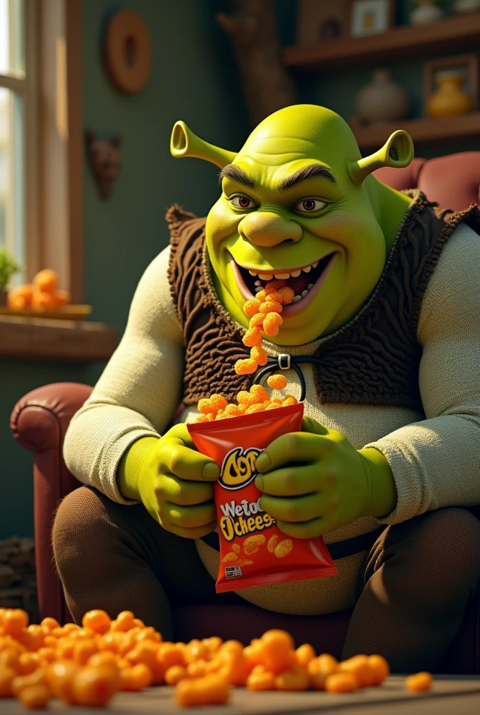 Sherk eating Cheetos 
