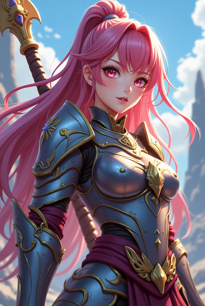 NSFW, masterpiece、highest quality、Ultra-high resolution、Maximum resolution、very detailed、Professional Lighting、anime、Adult women、thin、so beautiful、Beautiful face、Armored Dress、Silver Full Plate Armor、Shiny Armor、Golden decoration、Gorgeous tiara、Golden earrings、Frilly Armor、Pink Hair、Golden Eyes、Pink Lips、gold belt、pink pubic hair、Cape、Holds a gorgeous walking stick and book、White underwear、In front of the big tree