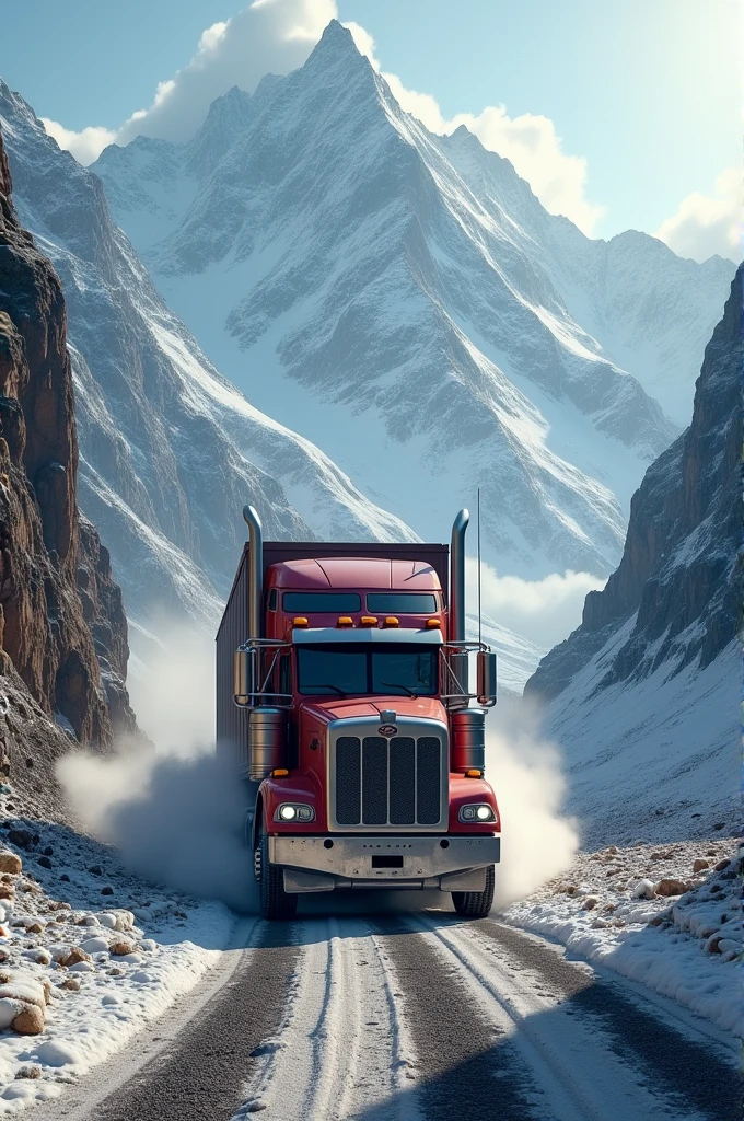 A heavy loaded truck on mountain road