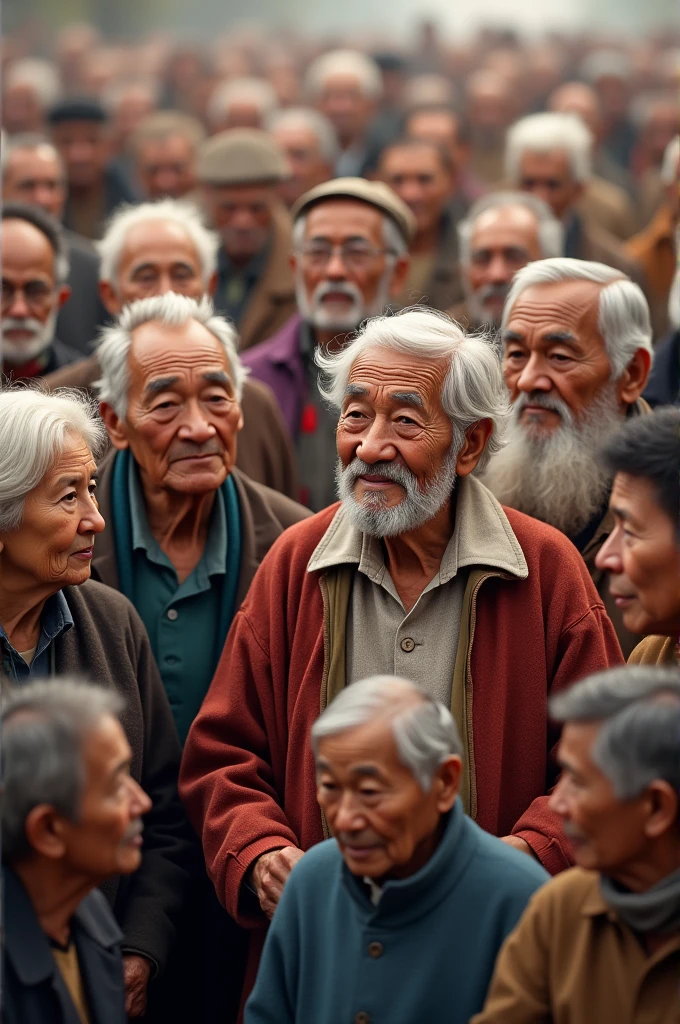 a crowd of elderly people of different ethnicities 
