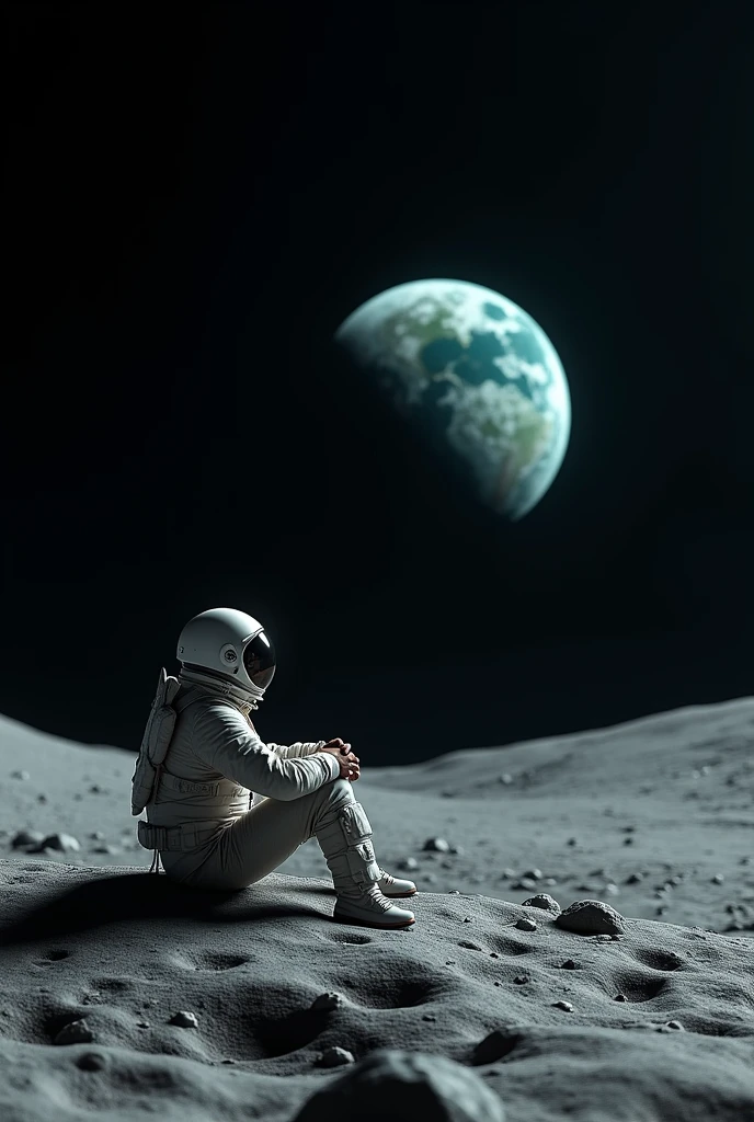 Perspective of a man sitting on moon watching earth