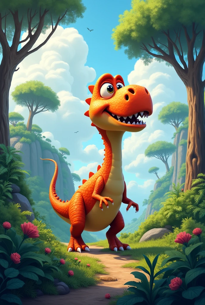 Animated dinosaur with landscape