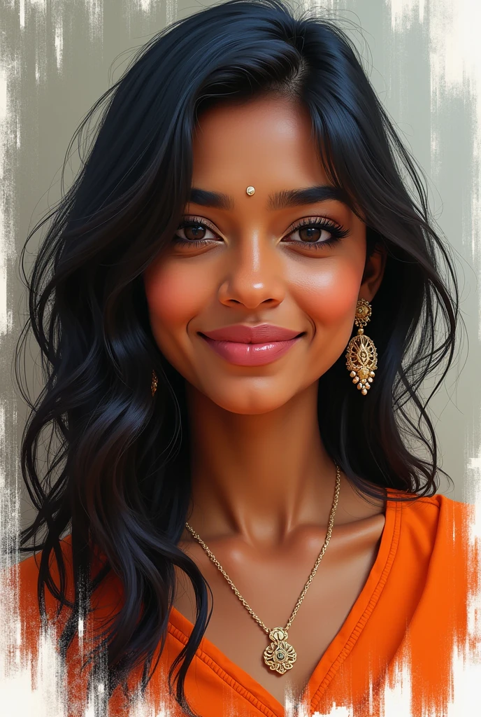 ((speedpaint) +++ Retrato de uma mulher, Indian ,pintura com faca de paleta, estilo impressionista, Brushstroke technique, Great strokes, cute, smiling