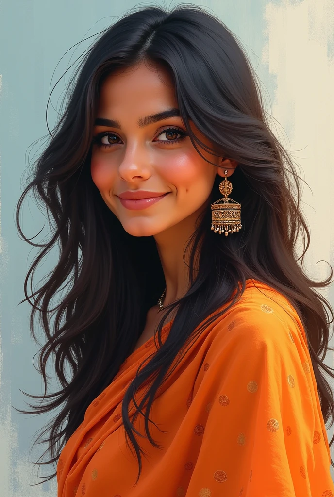 ((speedpaint) +++ Retrato de uma mulher, Indian ,pintura com faca de paleta, estilo impressionista, Brushstroke technique, Great strokes, cute, smiling