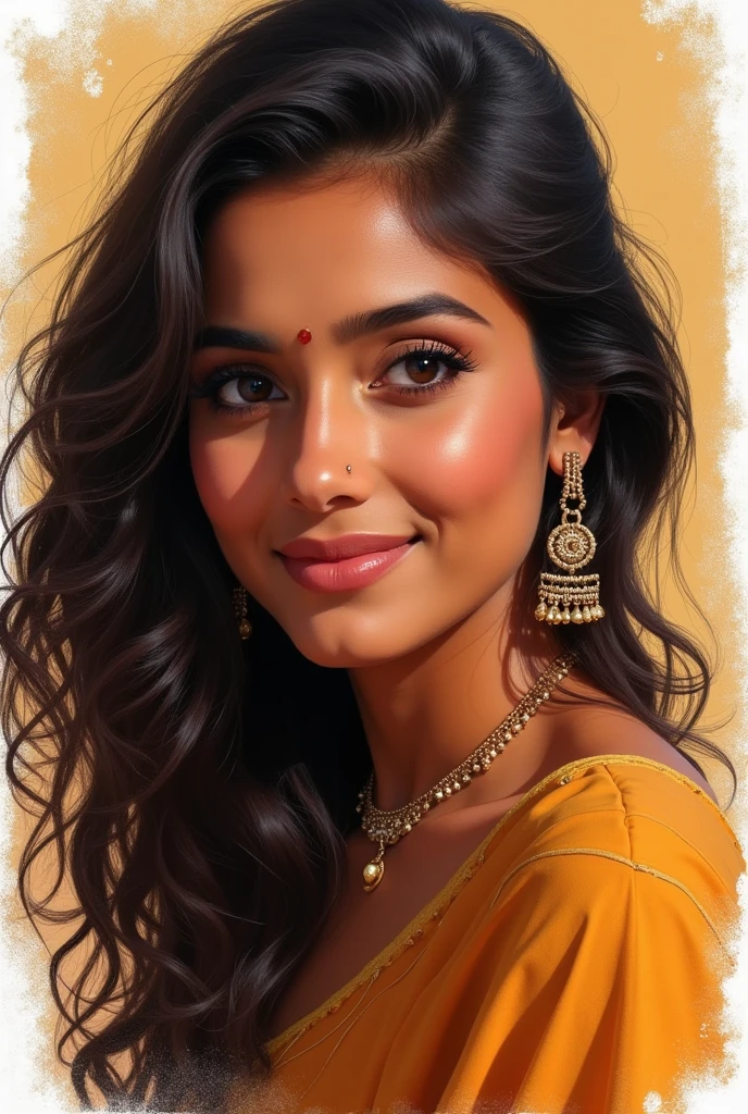 ((speedpaint) +++ Retrato de uma mulher, Indian ,pintura com faca de paleta, estilo impressionista, Brushstroke technique, Great strokes, cute, smiling