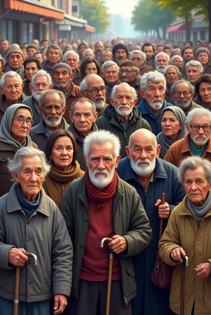 a crowd of many elderly people of white, black, Asian ethnicity