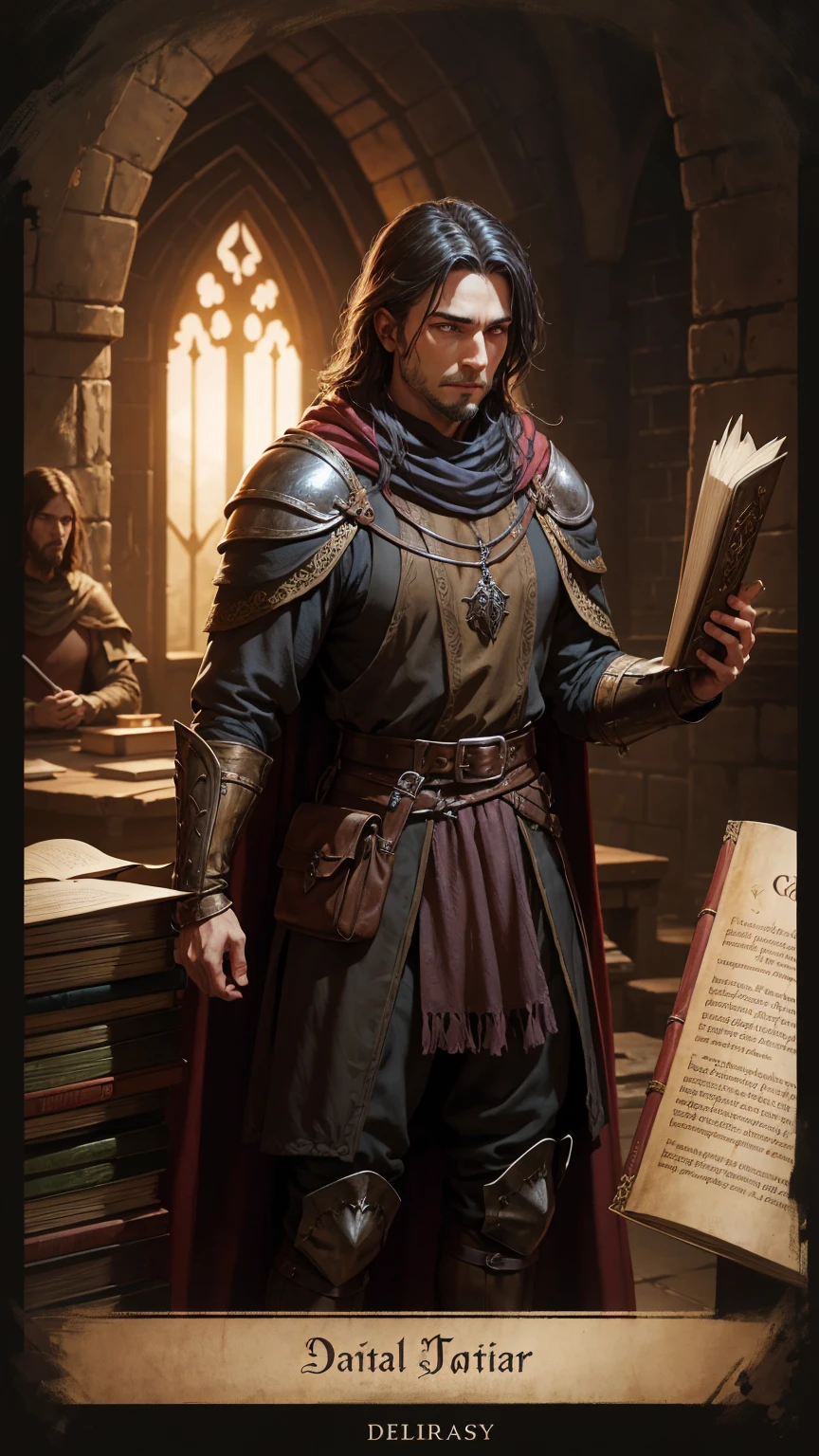 cover of a medieval fantasy tabletop rpg book in dark fantasy style