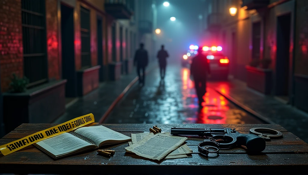 a police officer investigating a crime scene, highly detailed, hyper-realistic, photorealistic, 8k, ultradetailed, HDR, cinematic lighting, dramatic atmosphere, moody lighting, intense shadows, police uniform, official police badge, police hat, police gloves, police boots, police car in the background, crime scene tape, broken glass, blood stains, forensic evidence, dark alley, gritty urban environment, intense colors, dramatic color palette