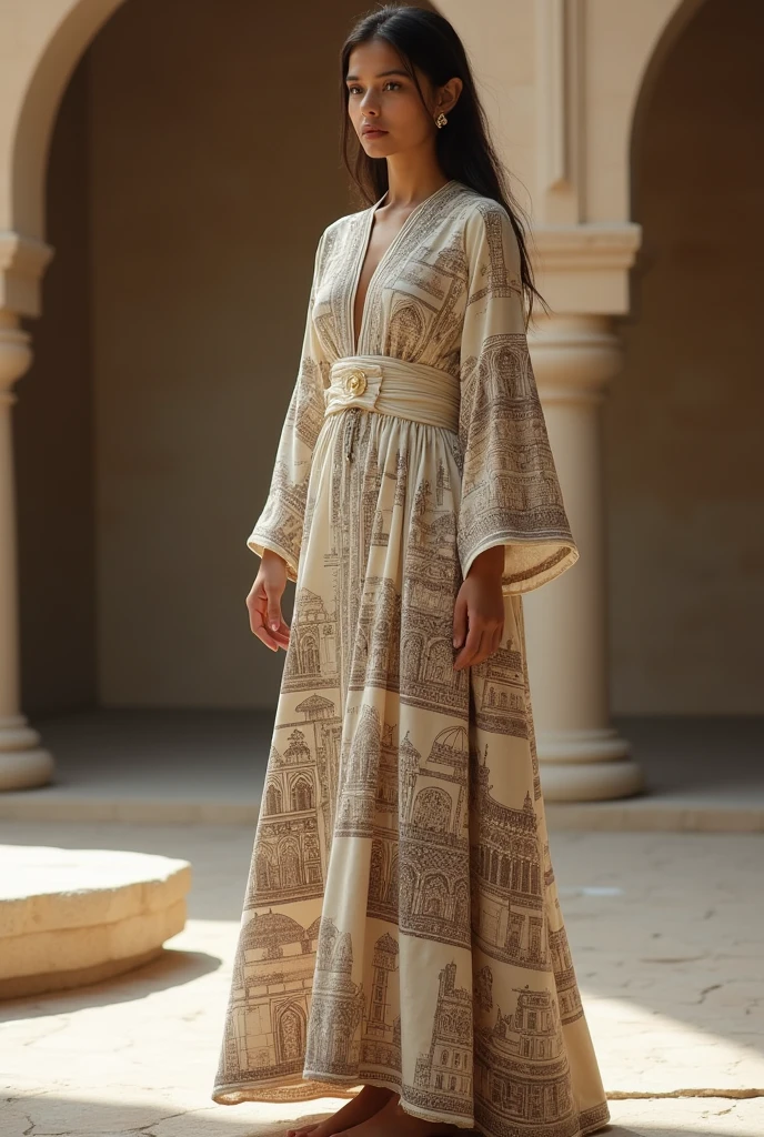 Kamiz with easy & beautiful design  with ancient architecture print in the dress