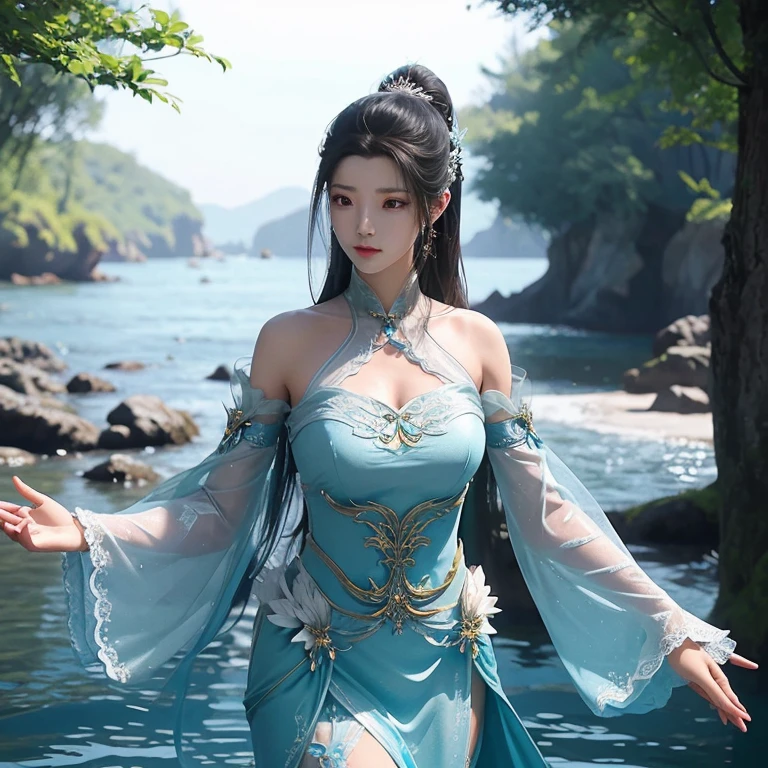 high quality,HD,16K,Sharp Line,1 Girl,fantasy, (Fire Spirits),Pretty Face, Large Breasts, Beautiful legs,In the water,Focus Girl,detailed Pretty Face,Detailed clothes,beautiful eyes,Cool,Sexy,Dynamic Angle,穿着华服的神明Strike a pose拍照, Ancient mysterious sexy goddess, Traditional beauty woman, Beautiful female warrior god of war , Beautiful sexy goddess, Gorgeous role-playing, high, Beautiful young girl, Beautiful woman, 华丽Beautiful woman, Complex clothing,Chinese Mystical Aesthetics, Beautiful goddess ancient mysterious girl, Extremely detailed shot of the goddess, Jaw-dropping sexy beauty, Big breasts deep neckline sexy belly button(butt), (bedroom), (Sexy Girls), masterpiece, best quality, Bangs, blush, Chest, clavicle, Eyebrows visible through hair, (Ombre gold hair), Jewelry, Long hair,Bright Eyes, ring, (solitary), illustration, fashionable, miss, Strike a pose, background, element, confident, Express, Accessories, majestic, striking, key point, Dynamic poses, ((plump)), (purple))Woman in transparent dress,Viewer,(((Full breasts, Keeley University))),Slim waist,(Navel exposed,Bare waist), Long hair, extreme detailed details, 详细的fantasy艺术, Stunning character art, Beautiful and exquisite character art, Beautiful transparent dress, Very detailed, Large Breasts,Chest,Golden ratio figure,Beautiful figure,Ultra wide-angle shooting,Full body shot拍摄,Body close-up,Full body shot,Wearing a pleated tulle skirt,柔和动漫illustration, 柔和的深色background,Fujifilm XT3 Clear focus, f 5.6, High Detail, Clear focus,(Wearing openwork clothing),, (Natural light), (Tempting)translucent, Good velvet quality, Compared, Divine Light,, Silver hair, 夜空background, Absolute Strength,Female Shinmei,穿着性感丝绸的Female Shinmei,,Large Breasts,Chest,Golden ratio figure,Beautiful figure,Ultra wide-angle shooting,Full body shot,Body close-up,Full body shot, Wearing a tulle dress, Model shooting style, Large Breasts,饱满Chest,Golden ratio figure,Beautiful figure,(Extremely detailed CG 8k wallpaper unit), The most beautiful artistic photos in the world, , 8K 超HD, ) ,Sexy姿态,Sexy表情,best quality,masterpiece,Ultra-high resolution,(Practical:1.4),original photo,Ultra-high resolution