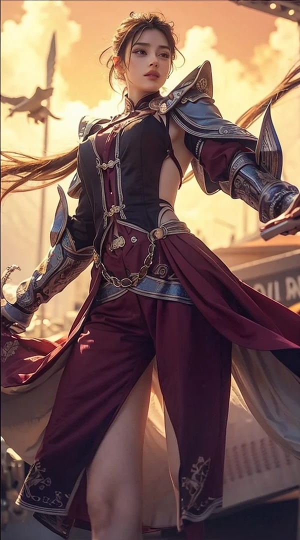(the Extremely Detailed CG Unity 8K Wallpapers,masutepiece, Best Quality, Ultra-detailed, look at a camera), A woman fused with Ixion, Special Move, Brave woman, shout out:1.5, Open mouth, summoner