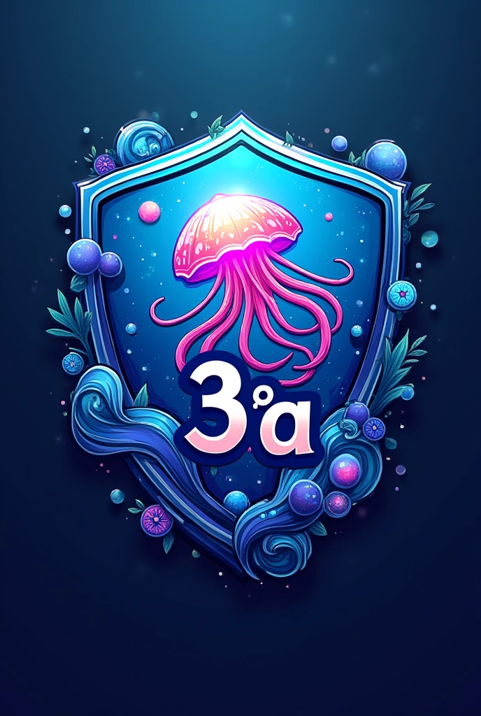 Make a shield for school games using the jellyfish as a mascot and the writing "3°A" Somewhere