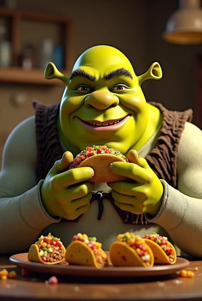 Shrek eating tacos