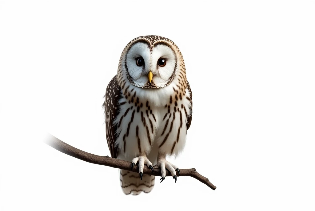 (photorealism:1.2), A owl sitting on the branch is isolated in the white background