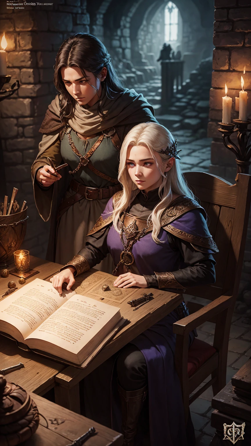 cover art for a medieval fantasy tabletop rpg book in dark fantasy style