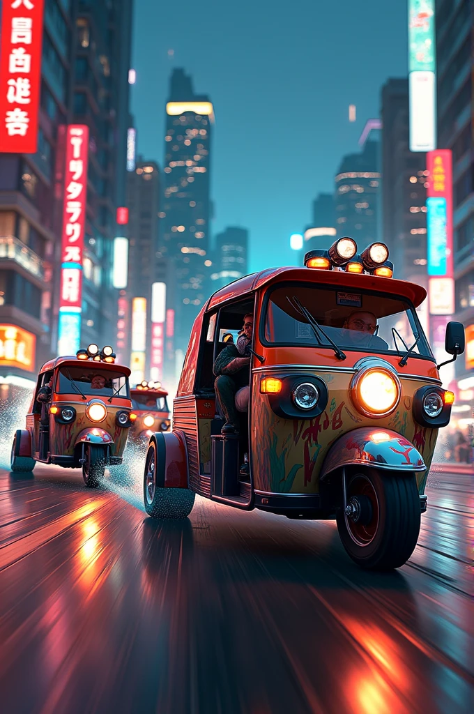 Create a cover identical to THE FAST AND THE FURIOUS but instead of cars you put some well-tuned and sporty mototaxis or tuk tuks 
