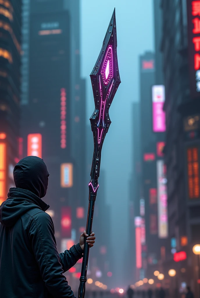 Simple magic staff in the style of cyberpunk car