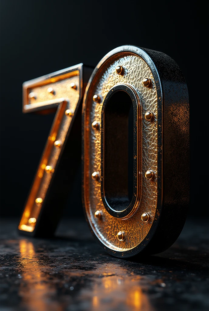 retro 70th birthday number, and 3d and 4k, in black colors, silver and gold, That this number, be very creative, and eye-catching, it has a lot of impact and draws a lot of attention