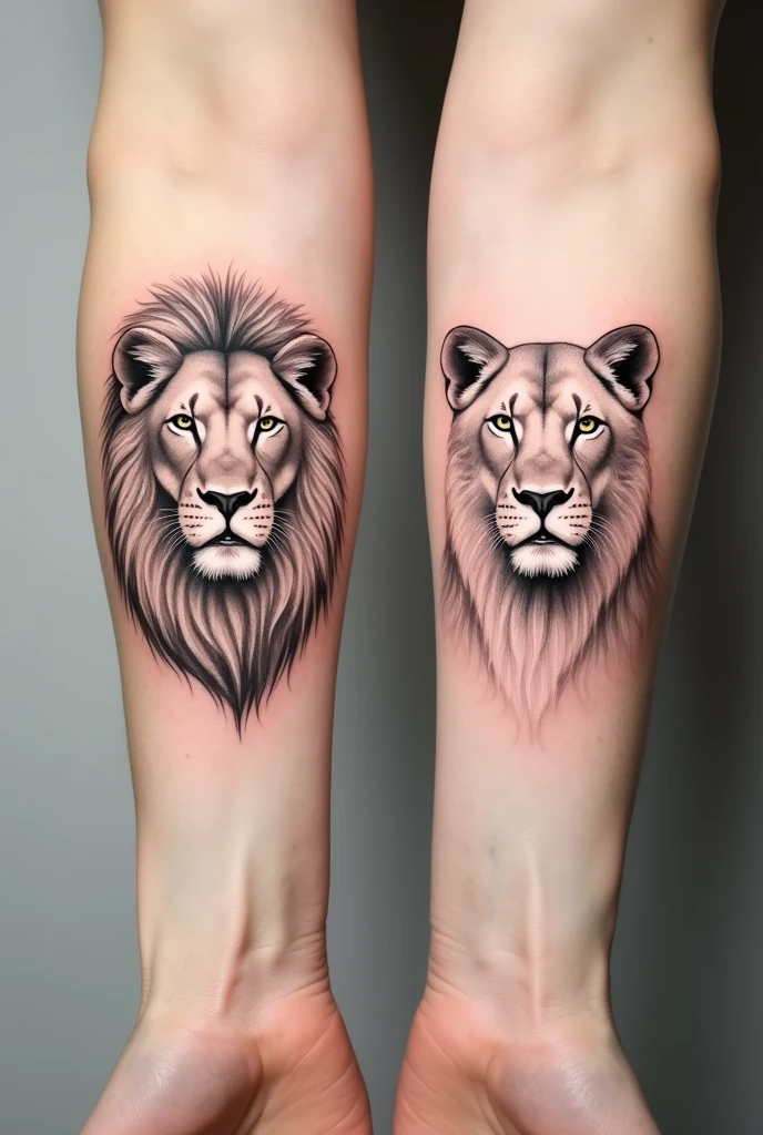 Get a tattoo of a minimalist but somewhat realistic lion and lioness 

