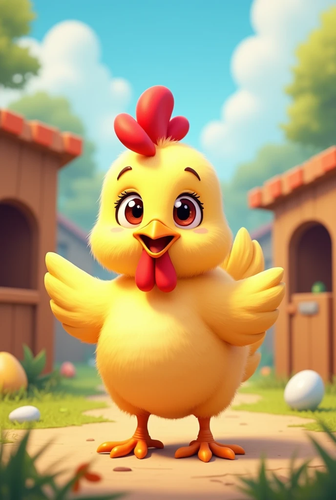 A young chicken in a YouTube video tumbnail art explaining facts about chickens. With lots of color and fun.
