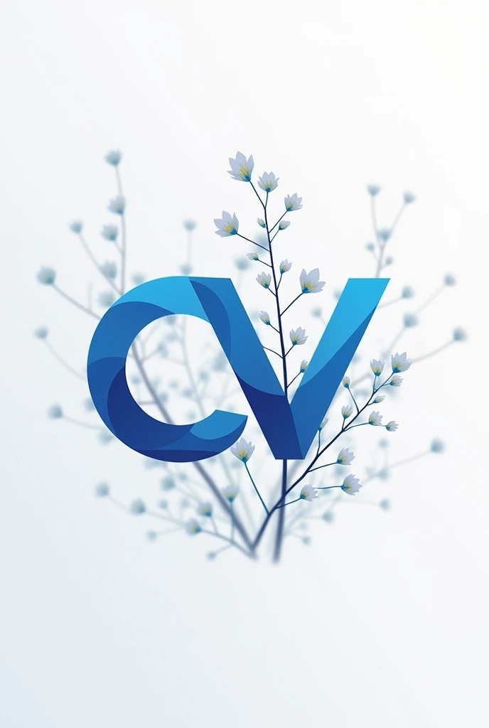 create an impactful logo with the letter c, v with the blue color and less realistic background flowers but with the CV highlighted 
