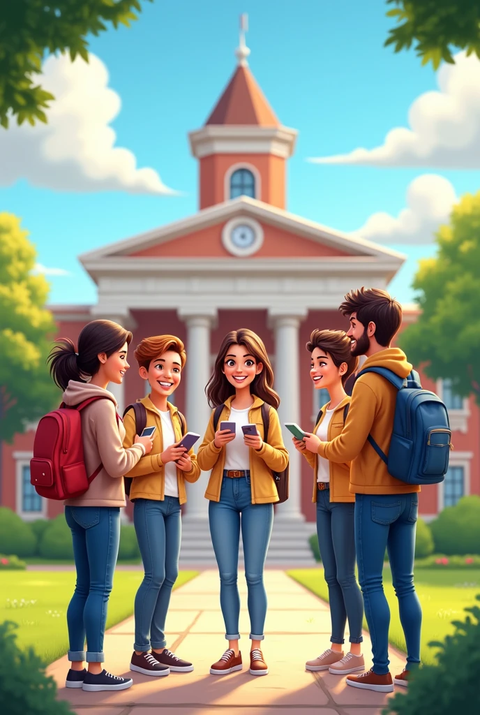 Friends in front of college animated
