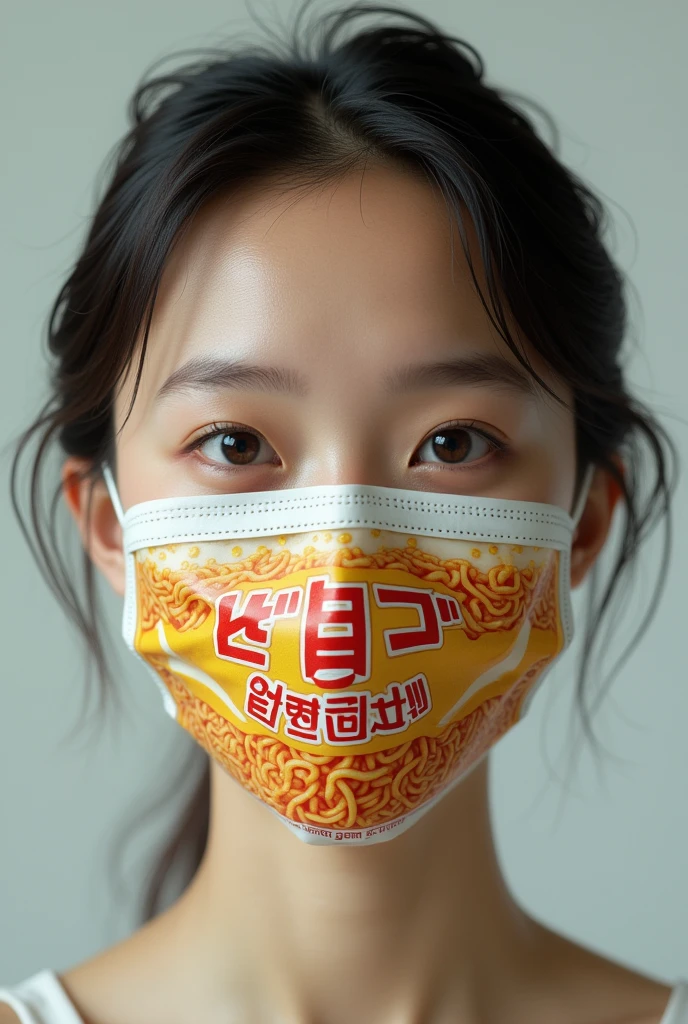 Photo of face with a mask of a cup of cup noodles