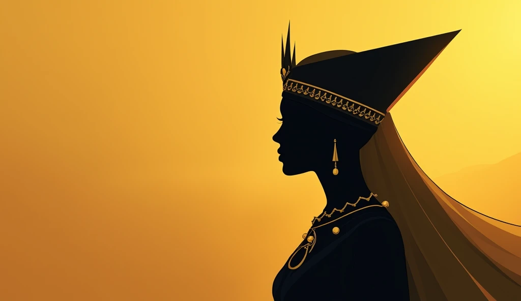 A minimalist and striking thumbnail focused on the figure of the Queen of Sheba. The central image is the elegant profile of the queen, with a stylized golden crown and fine details in her attire. The background is a soft gradient of gold and brown tones, referring to the richness and mystery of the desert. The silhouette of the queen is in black with gold details in the crown and adornments, standing out against the background. No text or other distracting elements, leaving the figure of the queen as the focal point, conveying power and mystery in a direct and sophisticated way.