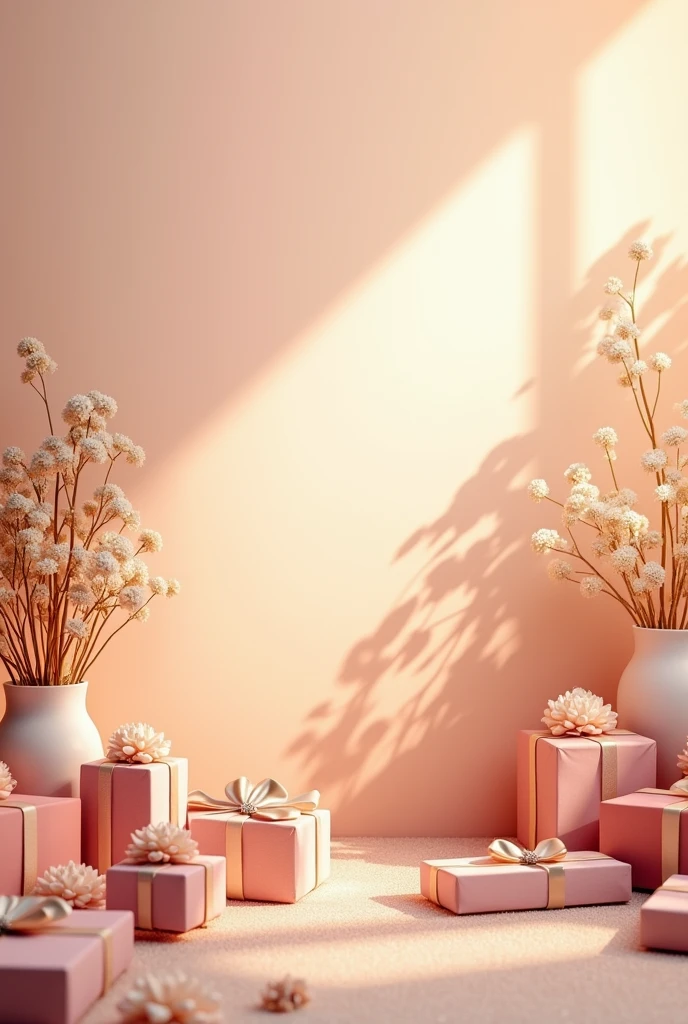 A warm and inviting background that combines elements from beauty, health, well-being, gifts, decoration, and crafts. The scene should feature soft, natural lighting, with a blend of soothing colors and textures. Subtle images of makeup, healthy foods, cozy spaces, beautifully wrapped gifts, stylish home decor, and creative craft materials should be integrated into the design, creating a harmonious and cohesive background that represents the essence of the site. The overall feel should be calm, welcoming, and inspiring. No text should be included in the image