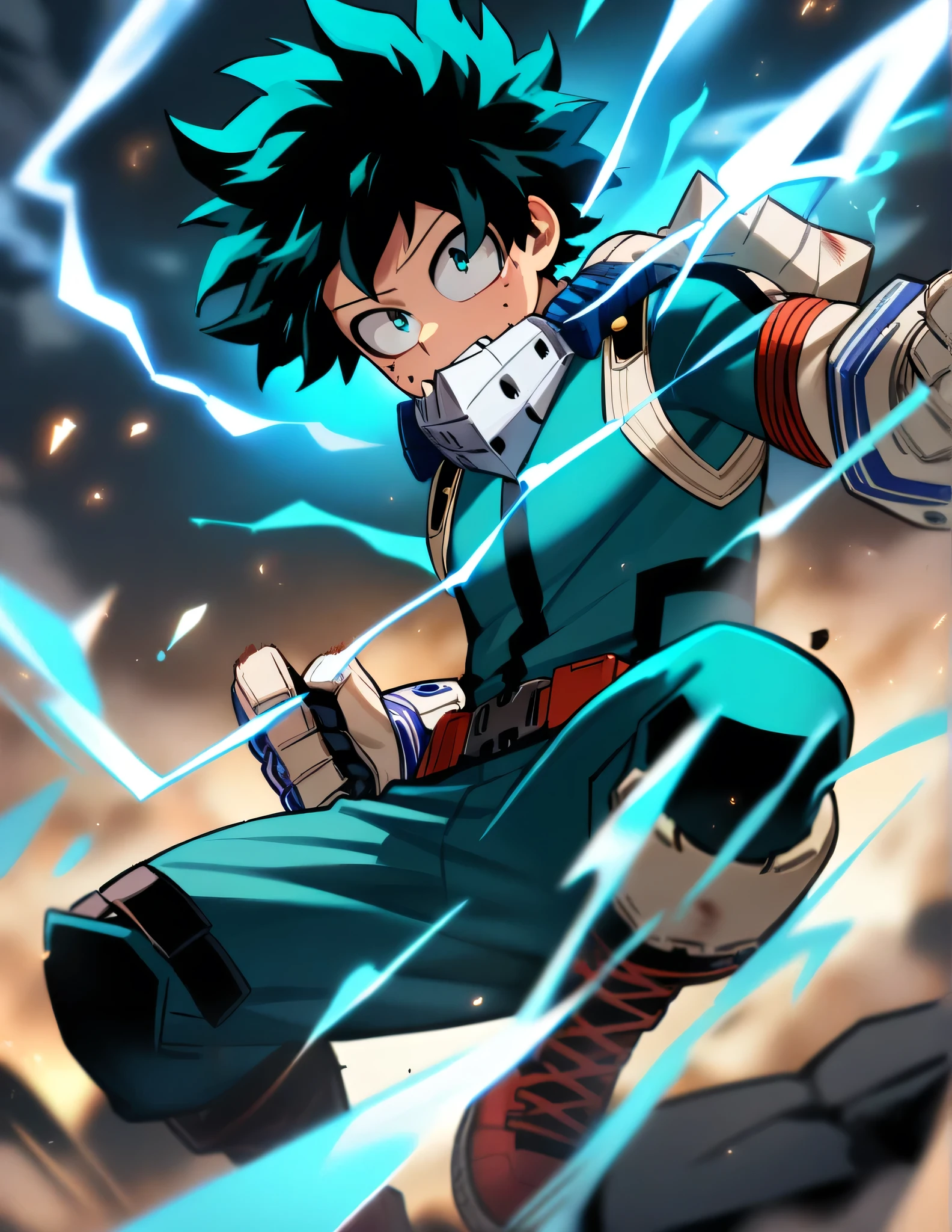 1boy, male focus, midoriya izuku, boku no hero academia, injury, electricity,, masterpiece, best quality, very aesthetic, absurdres