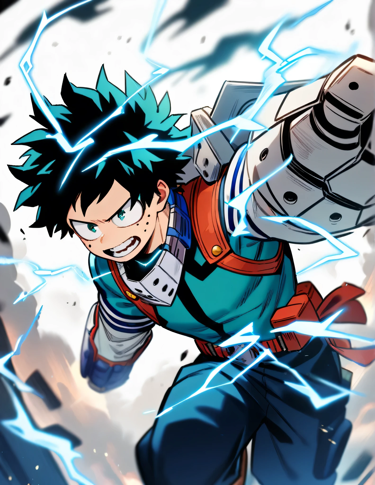 1boy, male focus, midoriya izuku, boku no hero academia, injury, electricity,, masterpiece, best quality, very aesthetic, absurdres