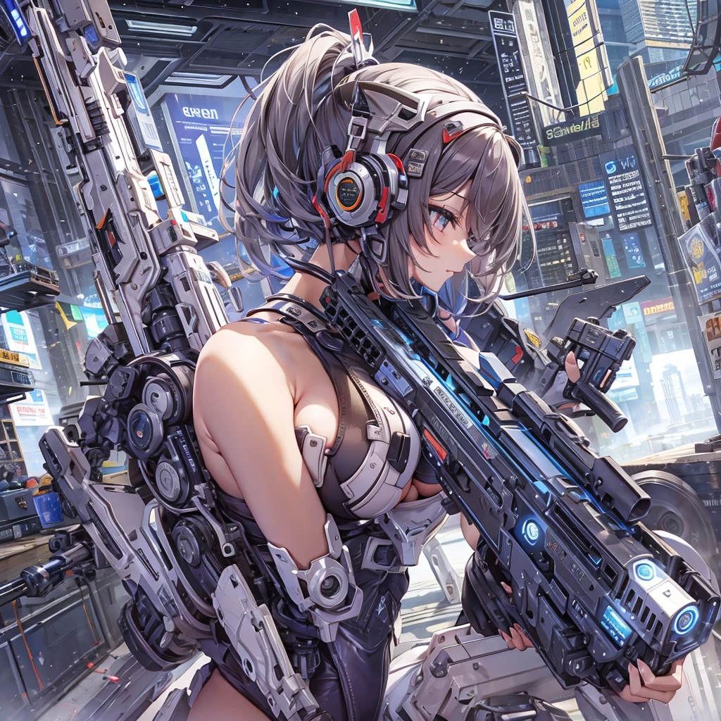 Android、cute、Girl、Machine Body、Beautiful body lines、Gun of the Future、back、Too much exposed skin、Big Breasts、Big Ass、Random sexy poses、NSFW