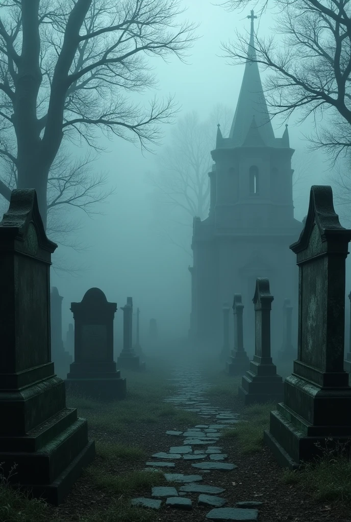 **Old Abandoned Cemetery** - A dark, eerie view of a 200-year-old cemetery surrounded by fog.