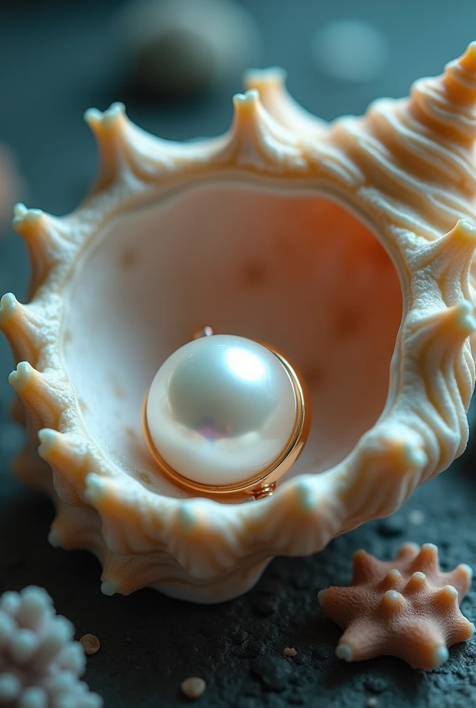 Pearl ring inside a shell