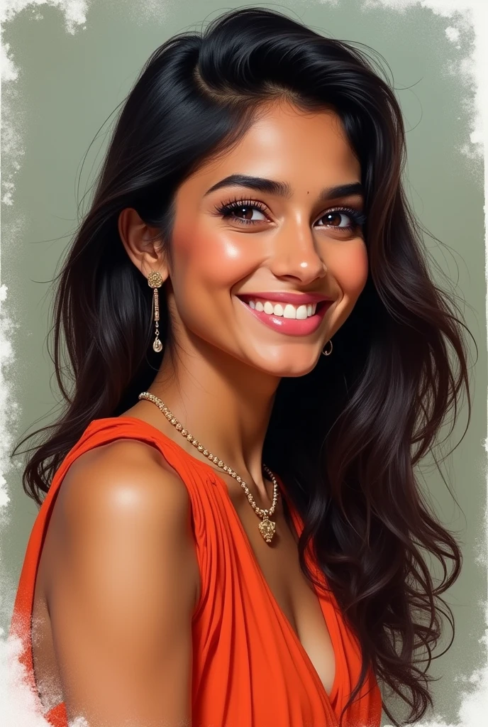 ((speedpaint) +++ Retrato de uma mulher, Indian ,pintura com faca de paleta, estilo impressionista, Brushstroke technique, Great strokes, cute, smiling