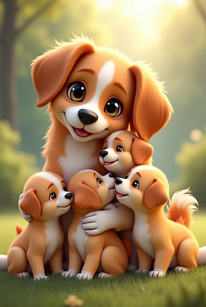 Love cute dogs with their mother