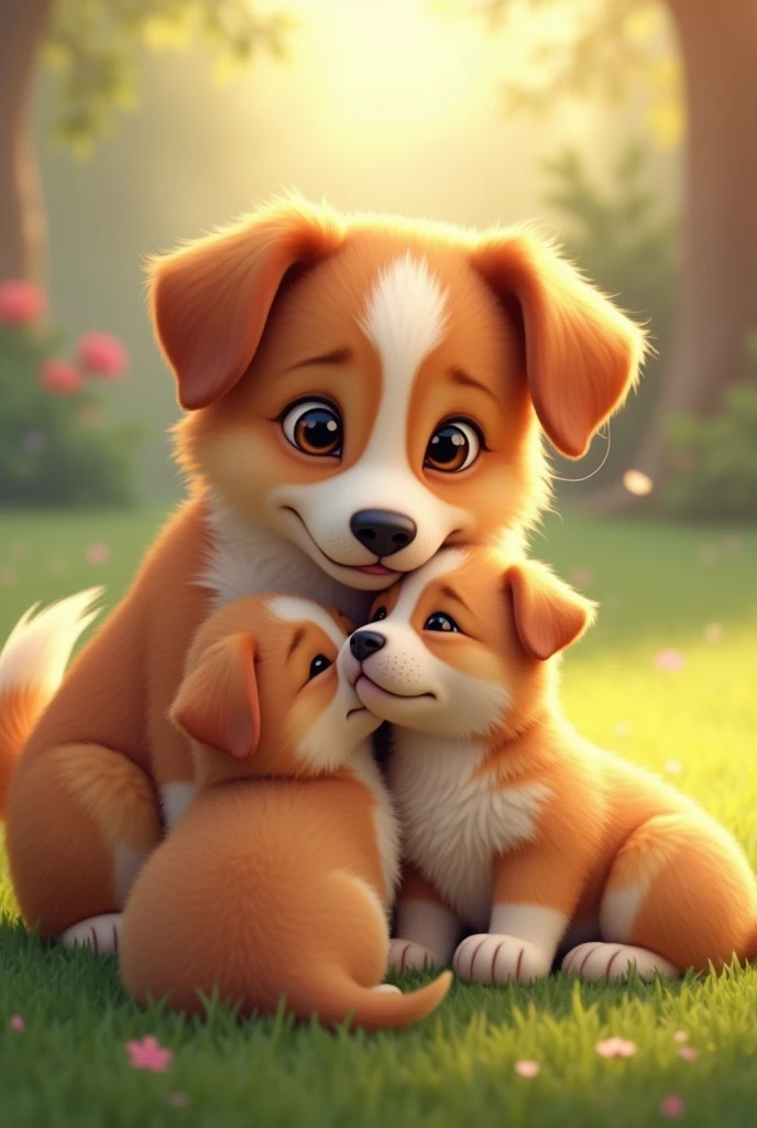 Love cute dogs with their mother