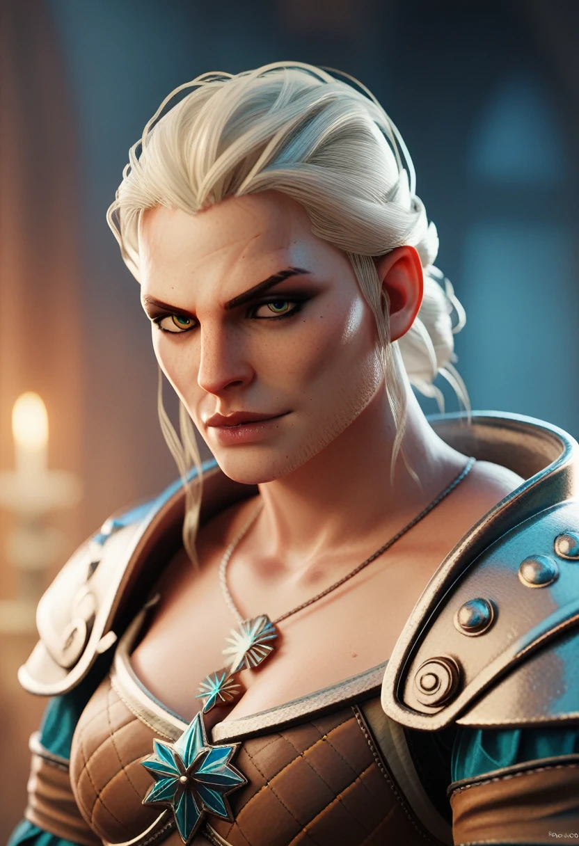 Geralt of Rivia, Witcher 3, portrait, side stance, grizzeld features, high detail, best quality, cinematic lighting, wearing witcher armor