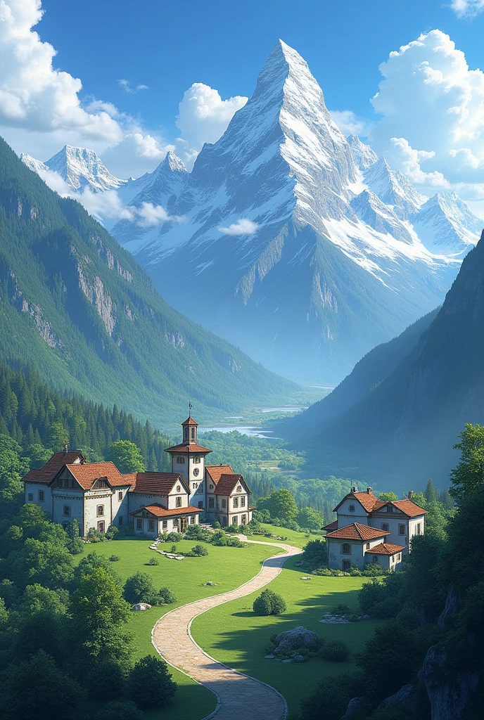 A beautiful view of mountains and a village