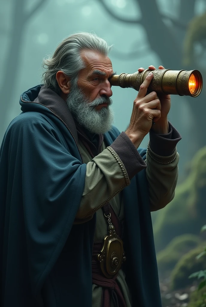 A grown man with a magic spyglass that sees good and evil