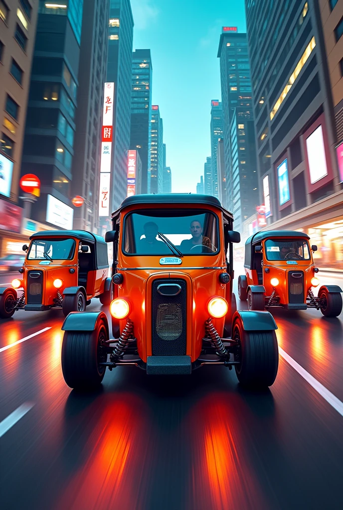 Create a cover identical to THE FAST AND THE FURIOUS but instead of cars you put some well-tuned and sporty tuk tuks.