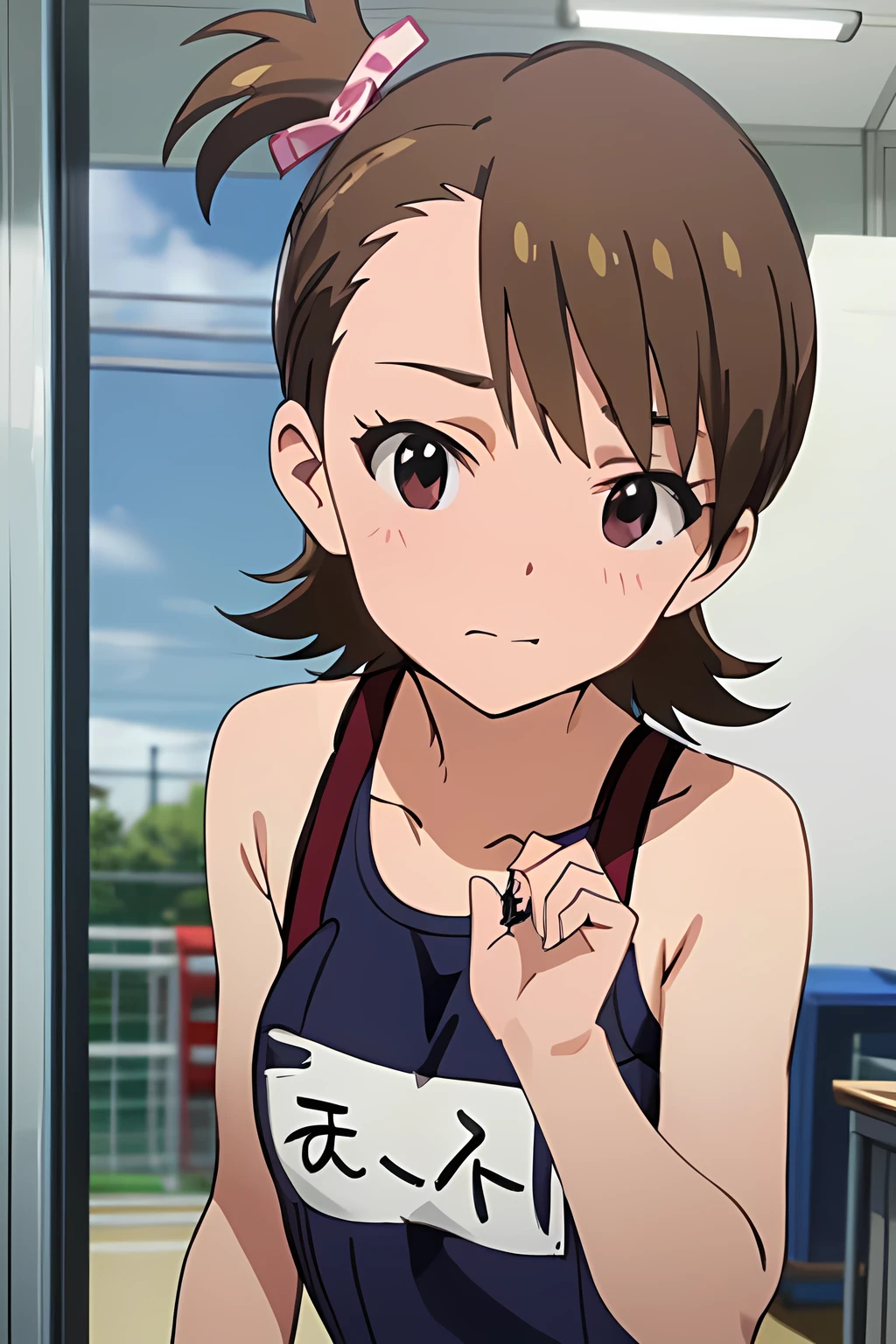 (((pixel-perfect, detail-perfect)))、ami futami、school swimsuit、upper body、blushing、looking at viewer