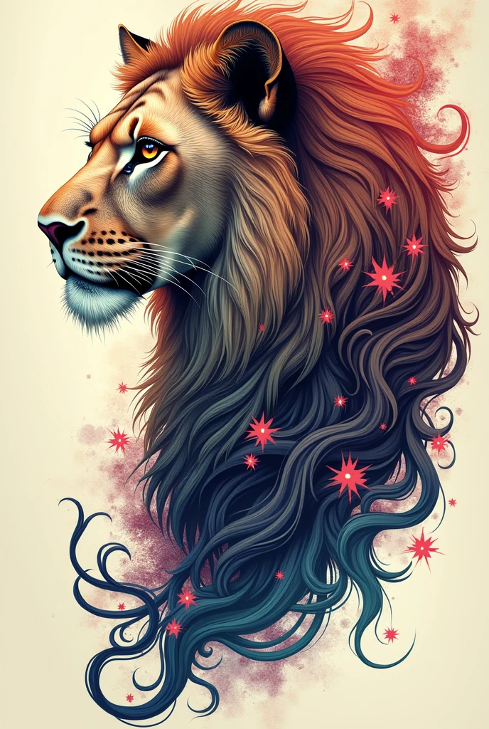 Make me a tattoo with a not so realistic lioness for women