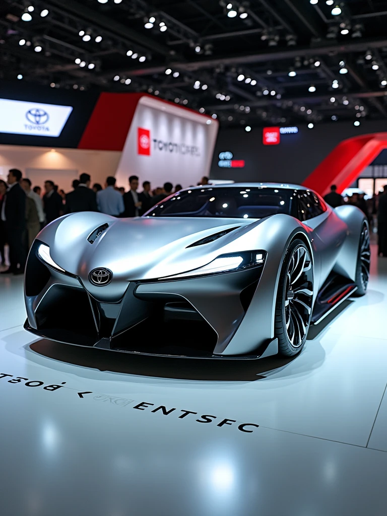 Toyota Concept car in auto expo, include hyper realism, hd, 4k.