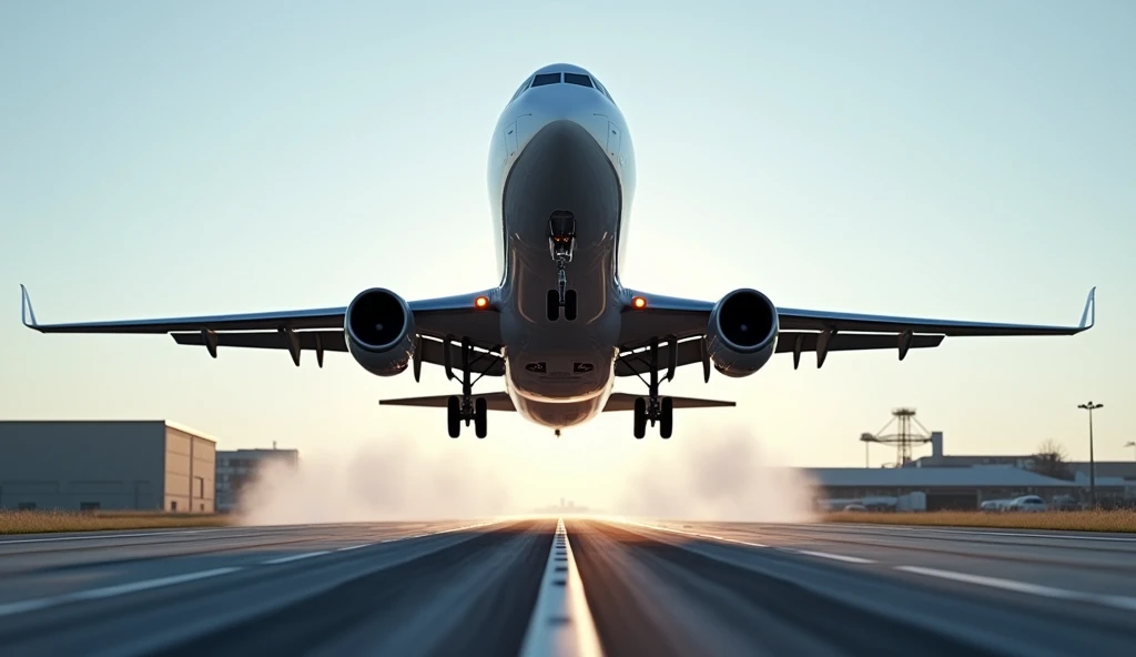 A plane is taking off where runway is visible and tires are visible